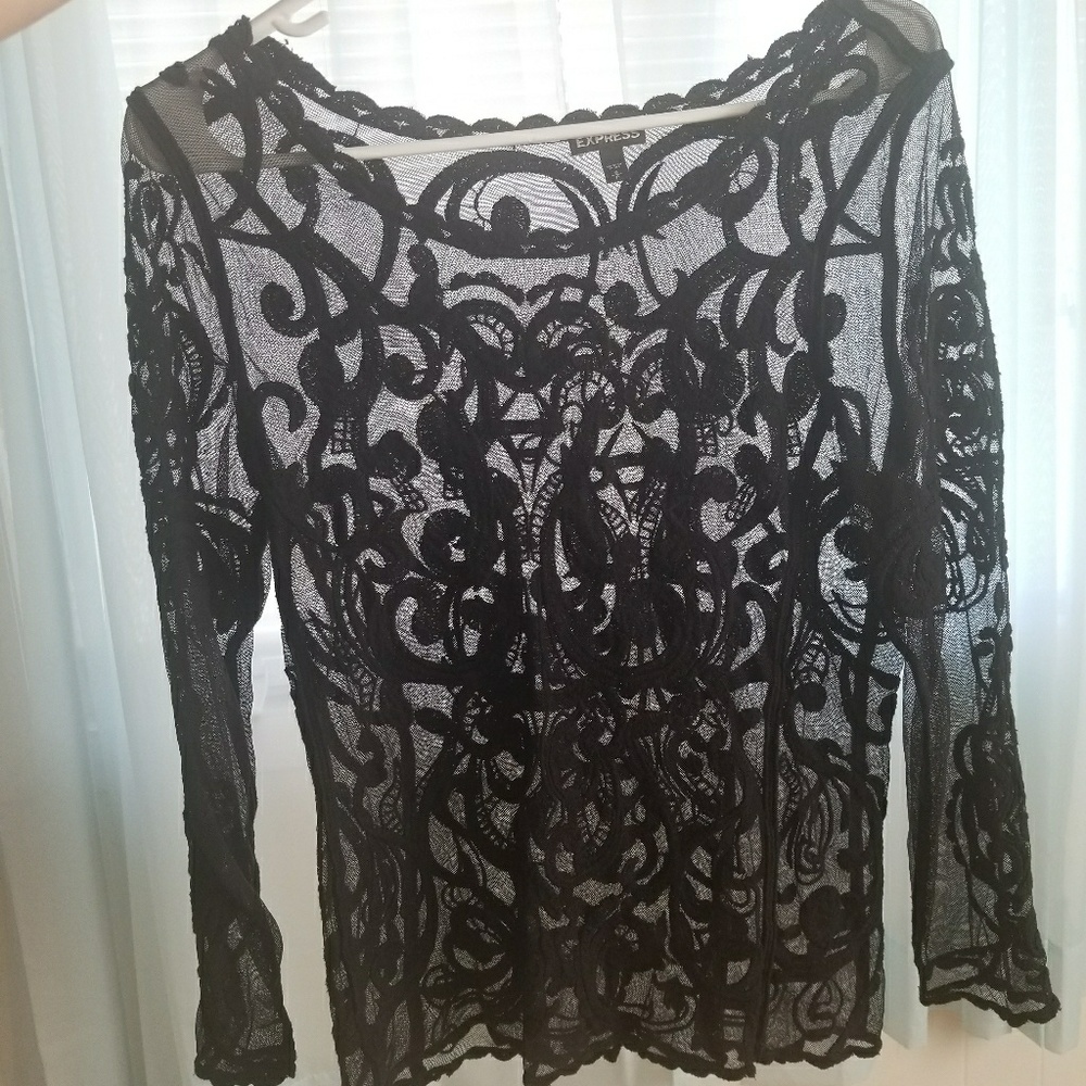 Express sheer black baroque lace top